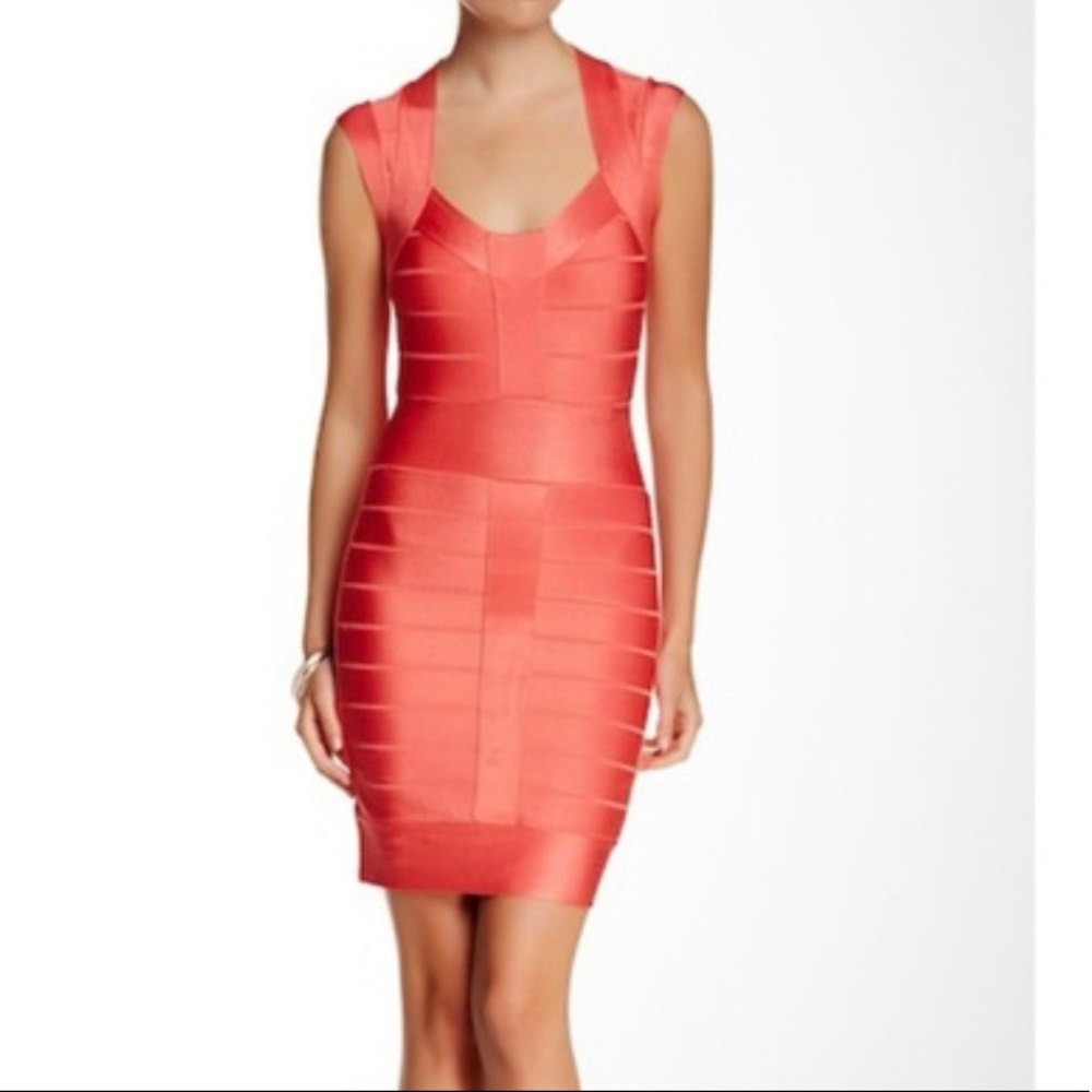 French Connection Bandaged Dress in Coral